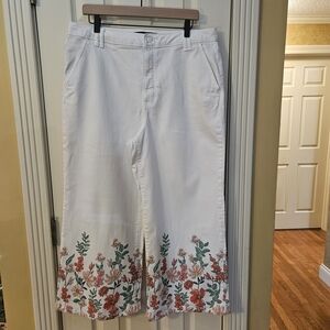 Tommy Hilfiger Women Wide Cropped White Floral Pant Size 16 Excellent Condition